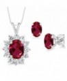 2.39 Ct Oval Red Created Ruby 925 Sterling Silver Pendant Earrings Set - C711OXNHKVT