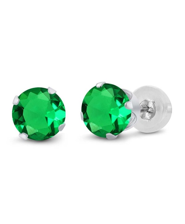 1.54 Ct Round 6mm Green Nano Emerald 14K White Gold Stud Earrings - CG11H7ODO5R