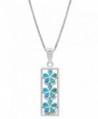 Sterling Silver Three Plumeria Flower Bar Necklace Pendant with Simulated Blue Opal and 18" Box Chain - CS11KX7DD01
