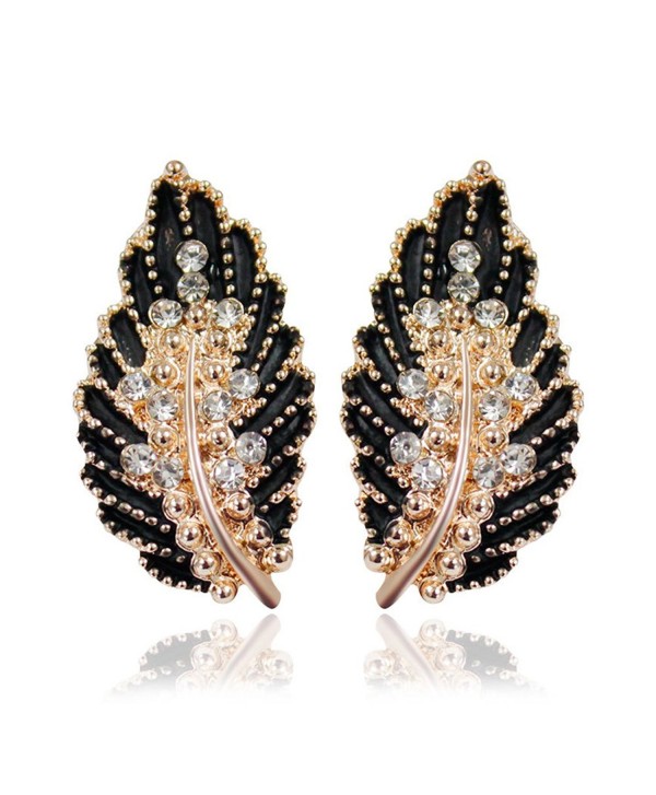 Pearl Crystal Leaf Studs Earrings-CHUYUN Gold Plated Colorful Statement Jewelry for Women - C11858SEE26