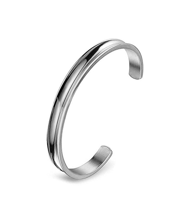 Stainless Steel Cuff Bracelet Bangle- Jewelry for Women- Girls- Gifts for Friend- Sister- Mom- Lover - 7MM-Silver - CR186X8M0SN