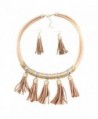 Fashion Womens Leather Metal Tassel Pendant Chunky Chain Necklace HookEarrings - Khaki - CS12B1FIJQB
