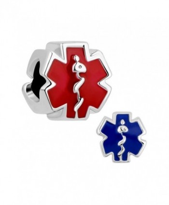 QueenCharms Red and Blue Star of Life with Rod of Asclepius Symbol of EMT Bead for Bracelet - CG12NV5ZIDU