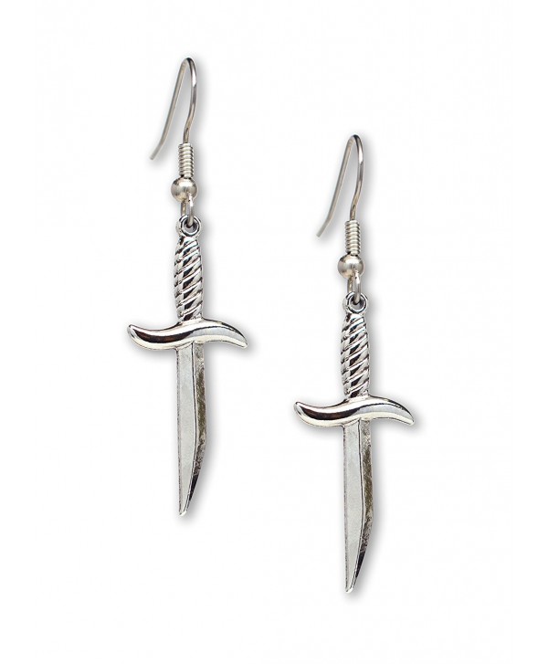 Gothic Dagger Pirate Medieval Renaissance Silver Finish Dangle Earrings - CB11KYPA1CT