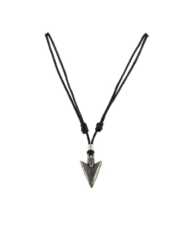 Metal Arrowhead Pendant on Adjustable Cord Necklace - Black - CU120T32TKN