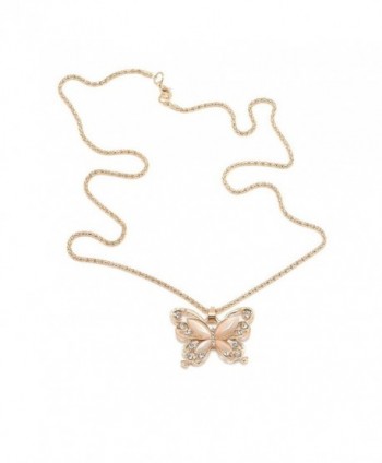 Rose Gold Acrylic Crystal Butterfly Necklaces Swan Fashion Long Necklace Pendant Fine Jewelry Women - CG187NKDDY2