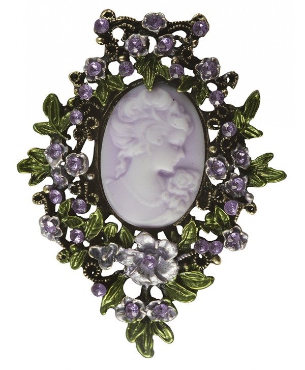 Cameo Brooch in Antique Brass with Purple Cameo and Stones - CR116A7K23N