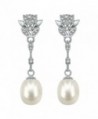 Freshwater Pearl Drop Dangle Earrings Cubic Zirconia 925 Sterling Silver Earrings Bridal Jewelry - CT18527393D