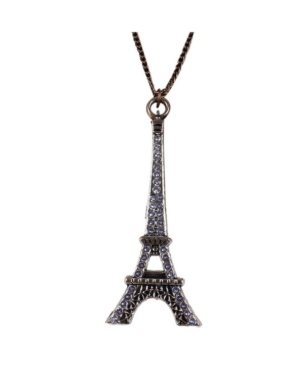 Eiffel Tower Full Rhinestone Pendant Unisex Fashion Long Chain Necklace Jewelry - white - CJ11NPFKKMR