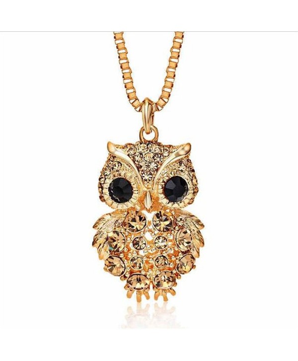 Z-Jeris Fashion Jewelry Full Rhinestone Owl Long Chain Pendant Necklace 2 Colors - Gold - C112JMCMY11
