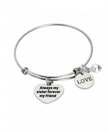 Always My Sister Forever My Friend Love Pearl Charms Bangle Bracelet- Personalized Sister Gift - CS1840N0ZZO