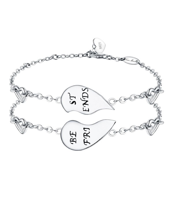 925 Sterling Silver NinaMaid Set of 2 Half Heart Friendship Bracelets Engraved "BEST FRIENDS" - CM189X3N0UM