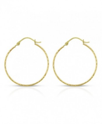 14k Yellow Gold Womens Thin Diamond Cut Fancy Tube Hoop Earrings Light Weight 1" - CR12NRH2C7A