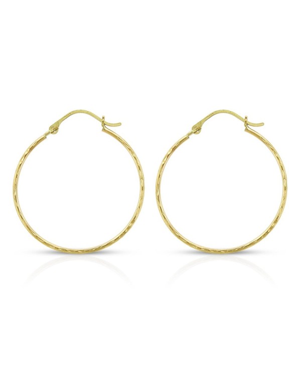 14k Yellow Gold Womens Thin Diamond Cut Fancy Tube Hoop Earrings Light Weight 1" - CR12NRH2C7A