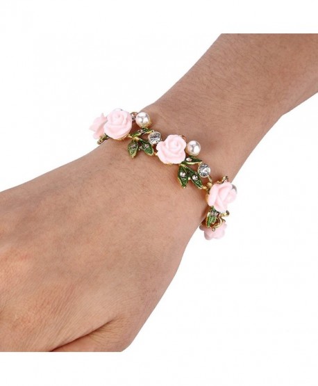 Crystal Simulated Pearl Rose Flower Leaf Necklace Earrings Bracelet Set ...