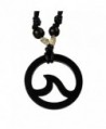 Flat Circle Pendant with Wave Carved from Kamagong Wood with Adjustable Black Cotton Waxed Cord Necklace - C811ESLVW9R