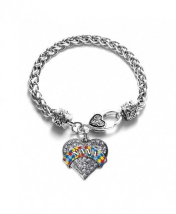 Autism Nana Pave Heart Bracelet Silver Plated Lobster Clasp Clear Crystal Charm - CM123HZ9PC5