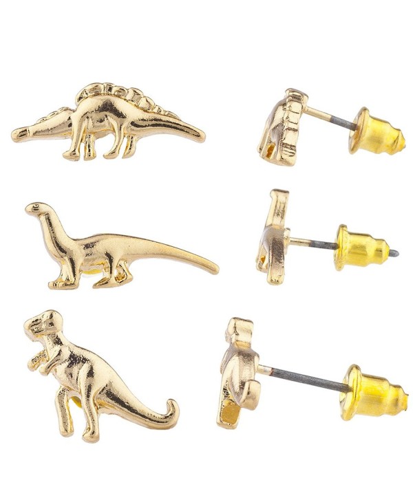 Lux Accessories Gold Tone Dinosaur T Rex Jurassic Park Post Stud Earring Set 3pc - C1183WXUHST
