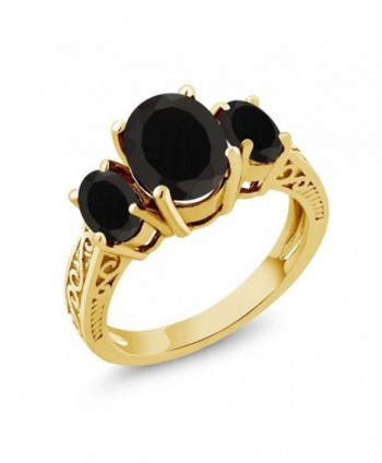 2.41 Ct Oval Black AAA Onyx 925 Yellow Gold Plated Silver 3-Stone Women's Ring (Available in size 5- 6- 7- 8- 9) - CQ11GO38A69
