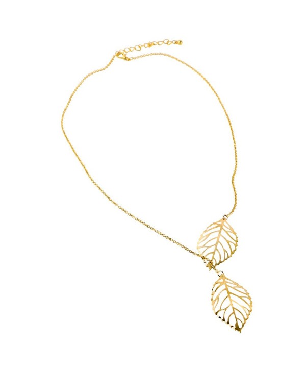 Double Leaf Necklace Leaves Charm Pendant Choker chain Necklace (Gold) - C01266NE0S9