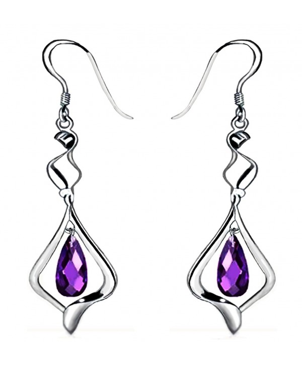 18k Gold Plated Purple Crystal Fashion 925 Sterling Silver Dangle Earrings for Women - C9186ZGW9TC