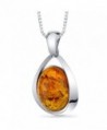 Baltic Amber Large Pendant Necklace Sterling Silver Cognac Color Oval Shape - CI11Y5N3P4N
