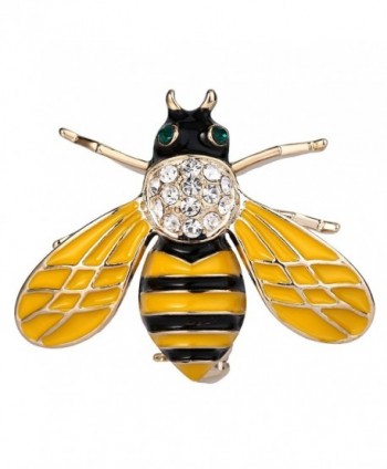 EVER FAITH Crystal Yellow Enamel Honeybee Insect Animal Brooch Pin Clear Gold-Tone - CV187WU5N65
