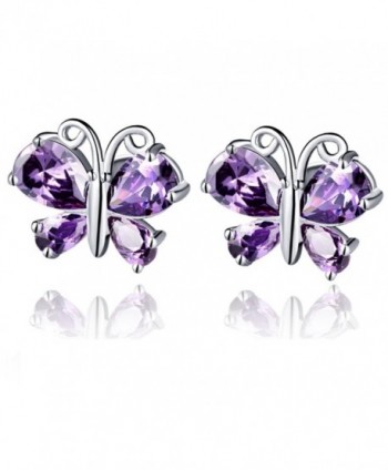 YLR White Gold Plated 18k Purple Jewelry Butterfly Animal Shiny Zircon Stud Earrings - CK11X1UHYYN