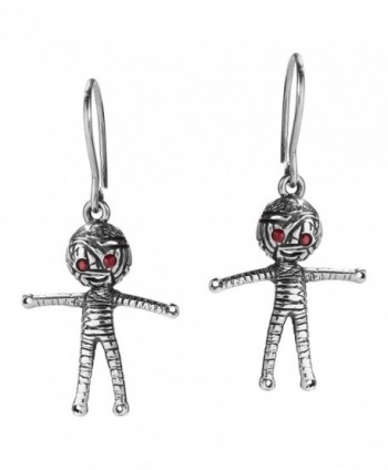 Voodoo Doll Mummy Red Cubic Zirconia .925 Sterling Silver Dangle Earrings - CC12HWFZZ4X
