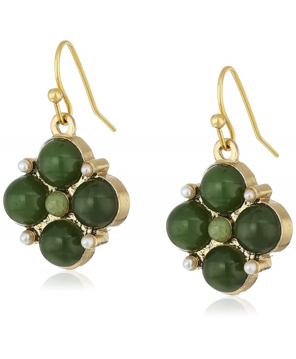 1928 Jewelry Gold-Tone Semi-Precious Moonstone Drop Earrings - Green - CR12N7AEIC0