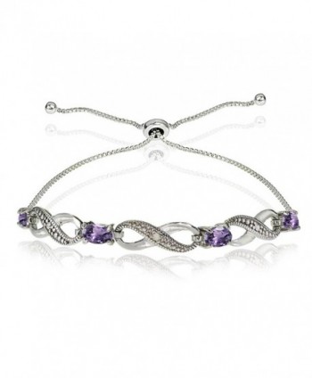Sterling Silver Genuine- Created- or Simulated Figure 8 Infinity Adjustable Bolo Bracelet - Amethyst - C112KI54ZH7