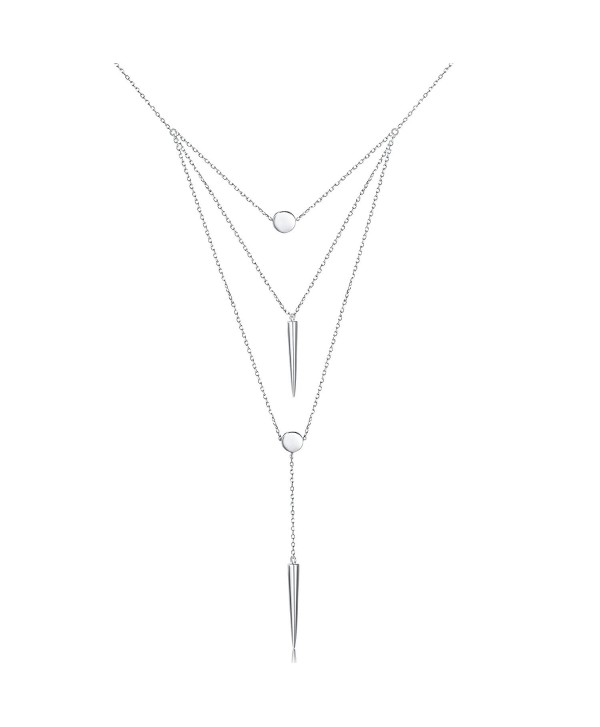 S925 Sterling Silver Multilayer Dot Bar layered Triple Chain Pendant Necklace for Women - White - CW187I2CT9N
