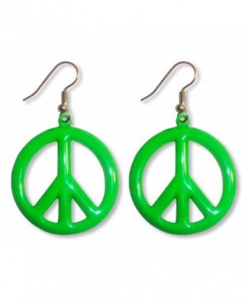 Neon Lime Green Hippie Peace Sign Dangle Earrings - C811HODZ8YB