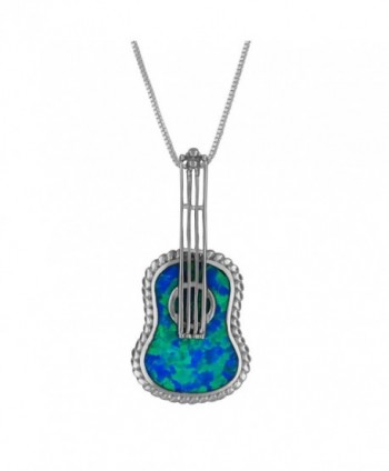 Sterling Silver Synthetic Blue Opal Ukulele Pendant Necklace- 16+2" Extender - CR12I5HARET