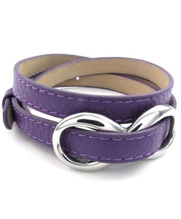 KONOV Womens Leather Stainless Steel Bracelet- Love Infinity Charm Bangle- Purple Silver - C111JM9T1O3