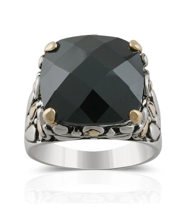 JanKuo Jewelry Two Tones Antique Style Black Jet Color Stone Cocktail Ring - C117Z4SI2AO