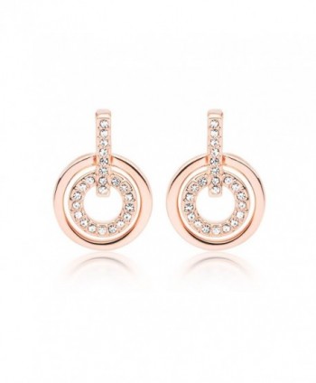 MYJS Circle Rhodium Plated Classic Earrings with Clear Swarovski Crystals - C61230MWFVX