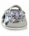 Solid 925 Sterling Silver "Handbag w/ White CZ Bow" Charm Bead 641 for European Snake Chain Bracelets - CC17Y0E0TIW