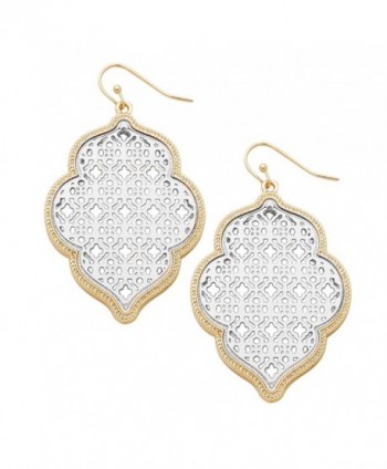 Rosemarie Collections Women's Two Tone Openwork Moroccan Dangle Earrings - Gold Tone and Silver - CX185UL7TSA