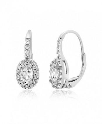 Lesa Michele Cubic Zirconia Oval Halo Style Leverback Earring in Sterling Silver - CN187AMT4GL