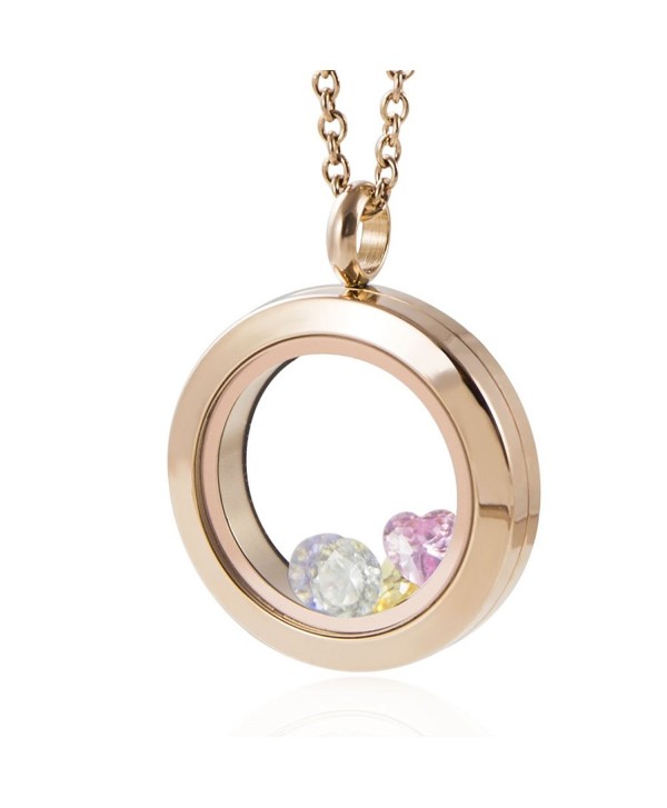 EVERLEAD Rose Gold Locket 316L Stainless Steel Pendant Waterproof Including Chains and Colorfull Zircon - CJ11AAH2ROZ