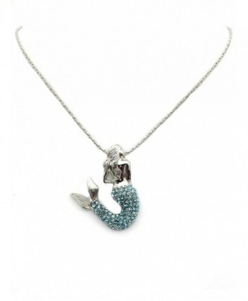 Faship Gorgeous Aqua Blue Crystal Mermaid Pendant Necklace - CD11UBUTHKF
