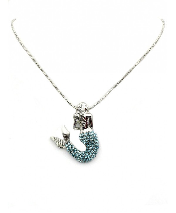 Faship Gorgeous Aqua Blue Crystal Mermaid Pendant Necklace - CD11UBUTHKF