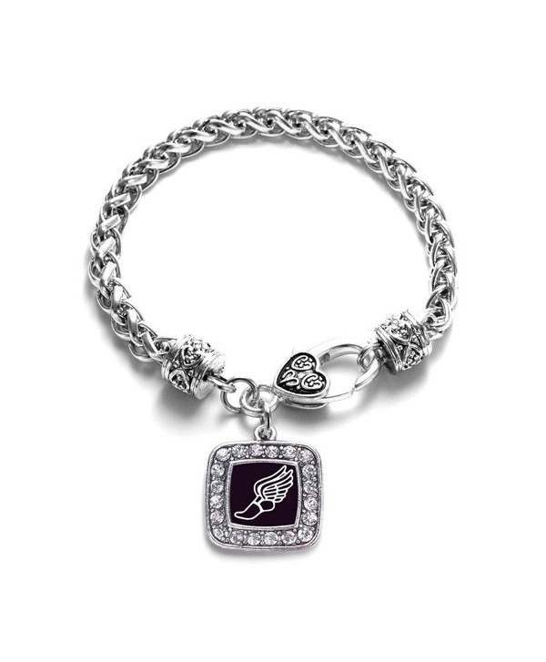 Track Runner Running Track & Field Charm Classic Silver Plated Square Crystal Bracelet - CP11LXNB8MJ