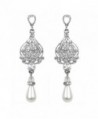 EVER FAITH Bridal Silver-Tone Vase Flower Simulated Pearl Earrings Clear Austrian Crystal - CB11F8Q6TUX