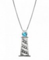 Sterling Silver and Blue Topaz Lighthouse Necklace Pendant with 18" Box Chain - CE124WNNGP3