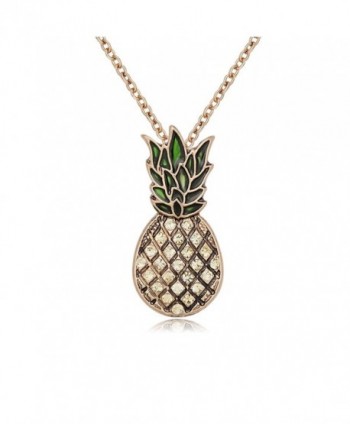 PANGRUI Enamel Crystal Rhinestone Pineapple Charm Pendant Necklace-Exquisite Antique Necklace - Antique Gold - CV18322WN9I