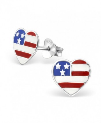 Pro Jewelry .925 Sterling Silver "American Flag Heart" Stud Earrings for Women & Children 13271 - CK11KGCP847