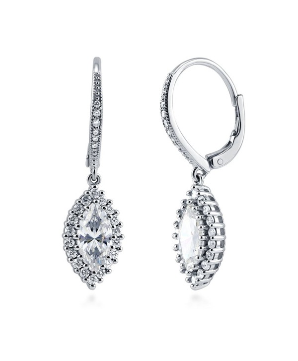 BERRICLE Rhodium Plated Sterling Silver Cubic Zirconia CZ Halo Leverback Dangle Drop Earrings - CW12G0JVDX9