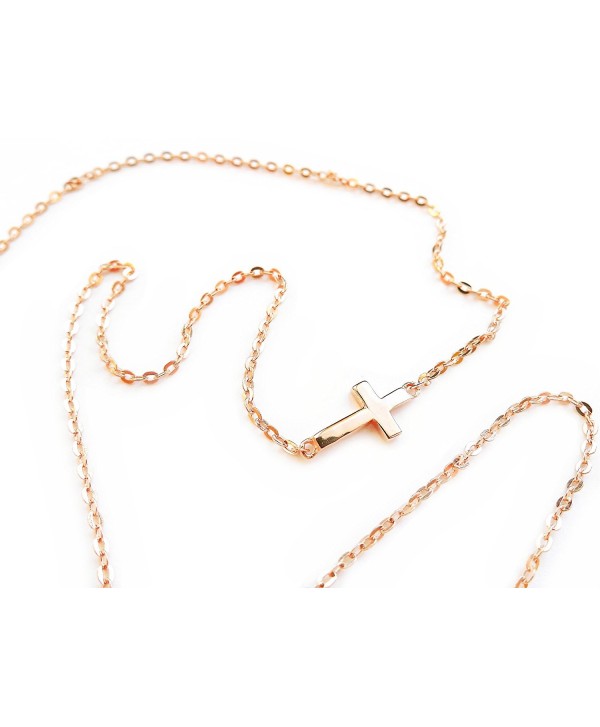 Small Sideways PETITE Cross Necklace .925 Sterling Silver Rose Gold Tone Horizontal GIFT Box - CI11CY610TF